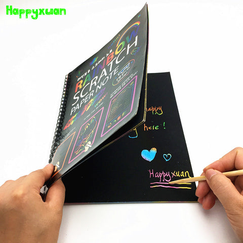 Magic Color Rainbow Scratch Art Paper Note book Fully Black DIY Drawing