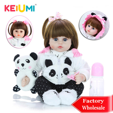 Baby Doll Cute Panda Cartoon Bebê Children's Day Gifts with 3 pcs Hair Clip