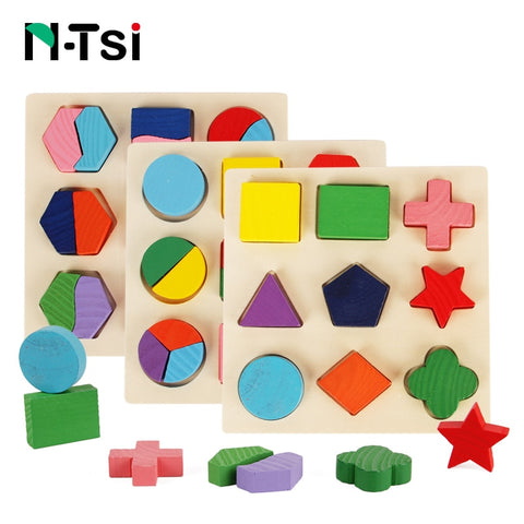 Wooden Geometric Shapes Sorting Math Montessori Puzzle Preschool