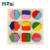 Wooden Geometric Shapes Sorting Math Montessori Puzzle Preschool