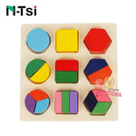 Wooden Geometric Shapes Sorting Math Montessori Puzzle Preschool