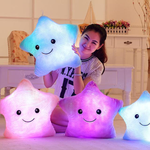 Pillow Soft Stuffed Plush Glowing Colorful Stars Cushion Led Light Toys Gift For Kids