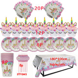 1set Unicorn Party Supplies Pink Rainbow Kids Birthday Decor