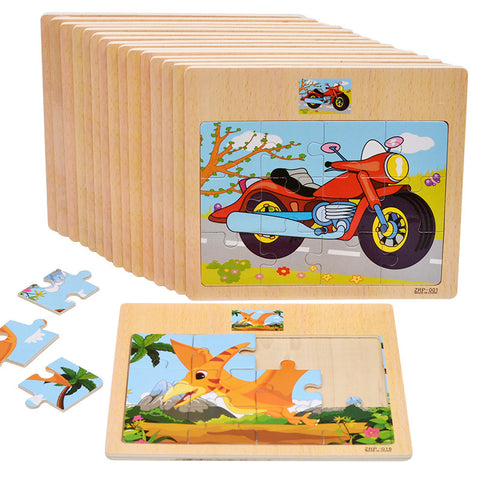 Educational Wooden Toys for Children Early Learning 3D Cartoon Animal Traffic Puzzle Kids Math Jigsaw