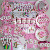 Unicorn Banner Plates Balloons Napkin Cupcake Baby Shower Kids Birthday Decorations