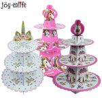 1set Birthday Party Decoration Rainbow Unicorn 3-tier Paper Cake Stand Baby shower